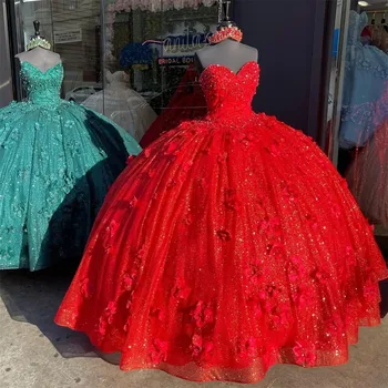 ANGELSBRIDEP буйни Червени рокли Корсетное бална рокля с 3D цветя, расшитое мъниста, вечерни рокли за абитуриентски бал, рожден ден, рокля на принцеса Sweet 15-16