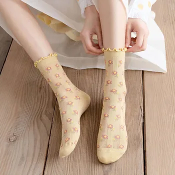 Летни чорапи-носочные изделия от хралупата дантела във формата на корейския плесен за момичета, мрежести чорапи-тръбички, дамски чорапи