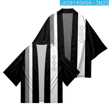Японски Женската жилетка в бяла ивица с принтом, Самурайски роба, Черни дрехи, Лятна Юката, винтажное кимоно Хаори