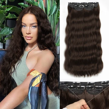 MONIXI Синтетична черна риболов линия за удължаване на косата е Дълга Вълнообразни Невидима метална шнола в косата за жени Натурален случайни перука