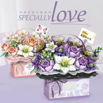 Креативна имитация Луксозни кутии с букет цветя, Строителни блокове, Направи си САМ, Определени подарък кутии с Вечно Букет от Рози е с подсветка за подаръци за момичета
