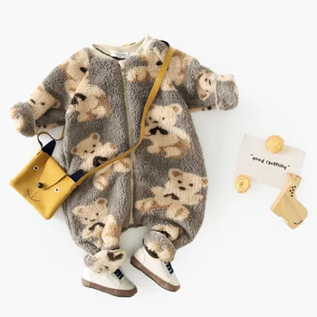 Sanlutoz/ Зимни топли тела за деца с цип, изолирана флисом с сладък мечок, тела с дълги ръкави, за бебета, облекло