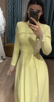 Саудитска Арабия Елегантни вечерни рокли, Нови рокли за абитуриентски, коктейлни рокли трапецовидна форма, с висока яка, Сатенени рокли за официални събития, драпирани с пайети