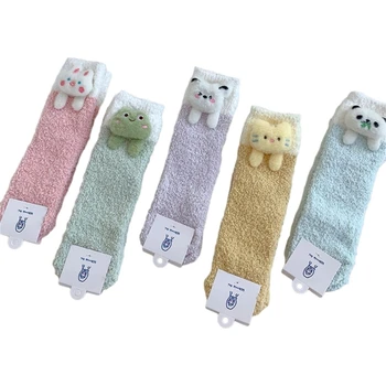 Женски пухкави чорапи, зимни топли мультяшные меки домашни чехли за сън, 37JB