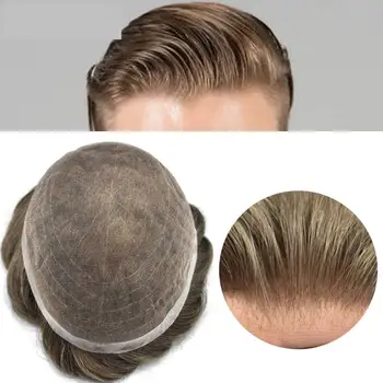 Перука Eeka Hair Man с френската дантела, естествена линия на растеж на косата, Обезцветени възел за коса, 100% Подмяна на истински човешки коси