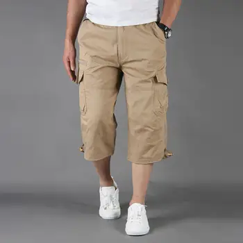 Къси панталони-карго дължина до коляното с колан и много джобове, прави Широки ежедневни панталони, Мъжки Ежедневни Свободни скъсяване на панталони-cargo
