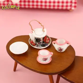 Аксесоари за куклата къща 1/8 1/12 Керамични съдове, Чаена чаша с различни цветове За декорация на мини-керамични джобна керамични модели