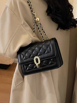 Дамска чанта за през рамо в корейски стил, зашити от изкуствена кожа в доп клетка, луксозна чанта-месинджър с цип, луксозни дамски чанти през рамо с капак