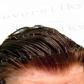 Сверхпрочное дышащее коварен монокружево на полиуретанова основа, светли 100% човешка коса, естествена линия на растеж на косата, мъжки протеза за подмяна на перука