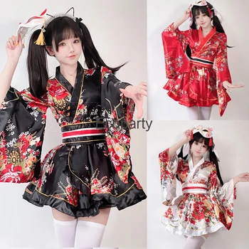 2024 Женски японското кимоно, халати Юката, костюм Хаори за кавайных момичета с флорални принтом, сладка рокля в стил Лолита 