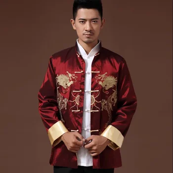 Китайската традиционна дрехи с принтом финикс, костюм на дракона Тан, мъжки празнична сватбена яке с бродерия и дълъг ръкав