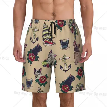 Сладък мъжки бански с татуировка френски Булдог Плажни дрехи, бързо съхнещи плажни шорти за плуване за домашни кучета