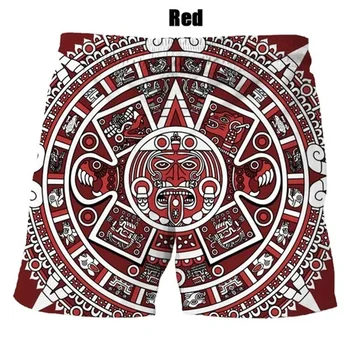Мъжка мода 3D печат ацтекский календар Слънчев камък Хип-хоп Плажни шорти Летни мъжки шорти за плуване Ежедневни индивидуалност Стръмни и Къси панталони