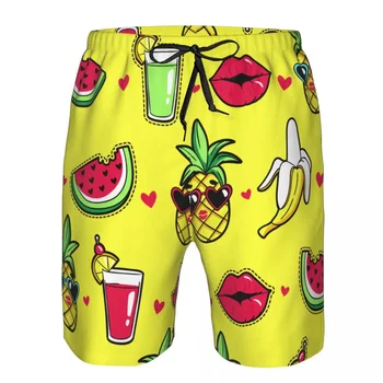 Коктейл Тропик Pineapple Устни с Диня и банан, бързо съхнещи плувни шорти, бански костюми, бански костюми за гмуркане, плажни дрехи за плуване