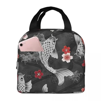 Чанта за обяд Koi Sakura Цвят Преносим изолиран Оксфордския охладител за риба, вода, минерална хранене, чанта за пикник за жени и момичета