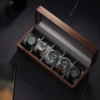 Калъф за съхранение на часовници от масивно дърво, луксозни стъклени калъф за часа, органайзер за мъже, Колекция от механични часовници, Подарък