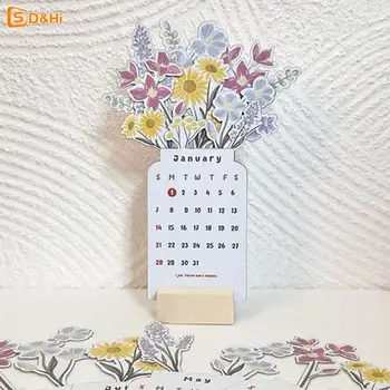 Настолен календар с цъфтящи цветя на 2024 година Креативен цветен настолен календар от серията Pretty Floral Desk Decor Дървен календар