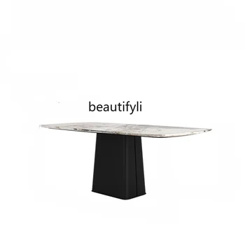 yj Италиански минималистичен маса за хранене и стол от каменна плоча Модерен Минималистичен маса за хранене Лесен Луксозна маса от въглеродна стомана