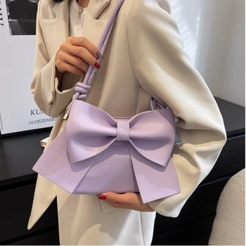 Дамски висококачествена чанта-кофа за Корейската версия с модерен лък, чанта на едно рамо под мишниците, ретро чанта през рамо