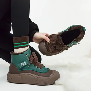 Дамски обувки 2023, есенно-зимна новост, високо отгоре, плюс кашмир дебела топла памучен обувки за жени, спортни обувки за почивка