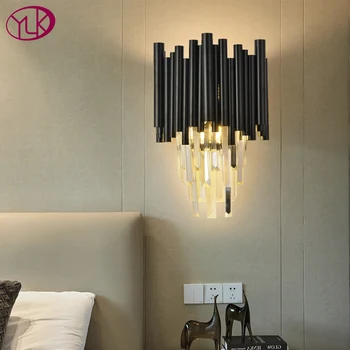 Модерен черен стенен лампа за декор всекидневна, домашна спални, луксозен коридор, аплици, прикроватного led кристална лампа