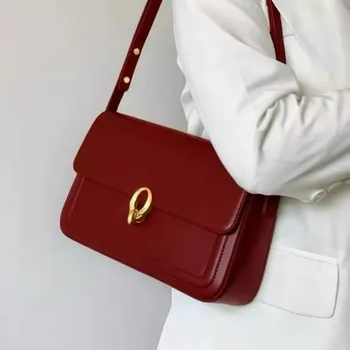 Висококачествена червена ретро чанта за младоженци 2024 г., нова луксозна чанта за крайградски пътувания, френска нишевая чанта tide