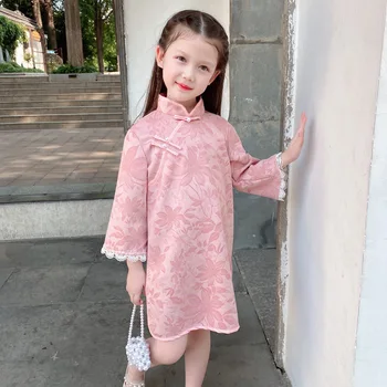 Традиционно китайското рокля Рокля Hanfu за момичета, детски костюм принцеса сватбена рокля Aodai, бебешка рокля с цветен модел Qipao, вечерна парти