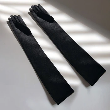Демисезонные женски Златни дълги ръкавици с дължина 52 см, вечерни ръкавици, Черно совалка