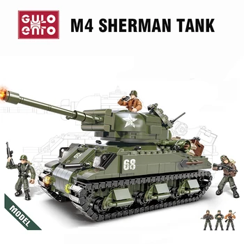Американски Танк M4 Sherman Строителни Блокове Военен Танк WW2 Войници Армейское Оръжие Тухли Деца DIY Детски Играчки, Подаръци за Момчета Възрастни