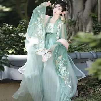 Женствена рокля Hanfu, китайски традиционен костюм фея за cosplay на Хелоуин, винтажное зелена рокля Hanfu с бродерия на рожден ден, Плюс размер XL
