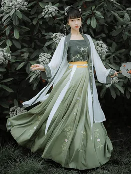 Дамски дълга пола Hanfu, зелена пролет-лято конфуцианская пола династия дължина до талията