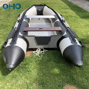 Продава популярна надуваема гумена риболовна спасителна лодка OHO 320 430 с алуминиев под от бял PVC и Hypalon с извънбордов двигател