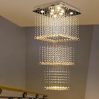 Каплевидная форма полупрозрачни луксозен кристал Дълъг лестничный окачен лампа Creative осветление със стълбищна клетка на хотела