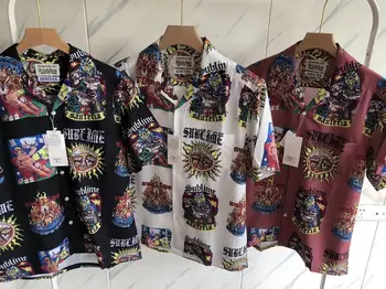 Новост 23SS
 Градинска дрехи с принтом Слънцето, ежедневни ризи с къс ръкав WACKO MARIA, Мъжки и дамски Модни ризи Haikyuu