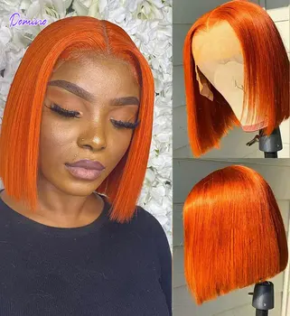 Перука с прави боб от оранжево-имбирной кости 13x4 HD, завързана на перука от джинджифил семейство човешка коса отпред, перуки от естествена коса, за жени, перука с подсветка от човешка коса
