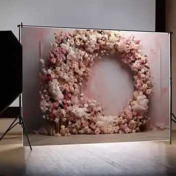 ЛУНАТА.QG Background Дамски рамка за кръга на рожден ден Розово цвете подпори за партита на Фона на поръчка акварельное декорация на стени фотобудка