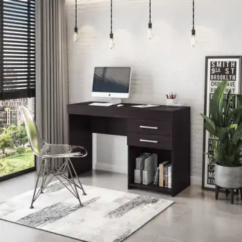 Кафяви компютърно бюро за домашния офис или спалня, с чекмеджета, идеален за малки помещения