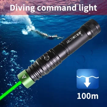 ARCHON J1 тренировъчен фенер за гмуркане Dive command green beam факел Подводен 100-метров мощен тактически фенер за инструктор със зелен лъч