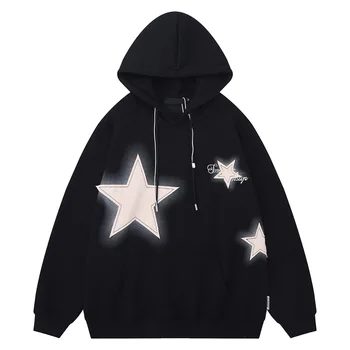 Модни качулки в стил хип-хоп в голям размер, с ивици под формата на звезди, без приятелка на главната улица, hoody Y2K, пуловер с качулка, върхове