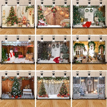 Коледни фонове, за снимки Зимна гора, Коледни елхи, дървена дъска, семейни фотографски фонове, фотографско студио