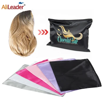 Евтин сатен чанта за перука с цип, сатен чанта за съхранение перука, чанта 25 * 35 см, сатен чанта за удължаване на косата, ставните връзки на перуки, чанта с цип