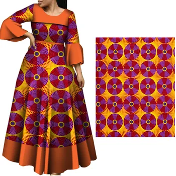 6 Ярда / Африканска страна плат с оранжеви кръгове с принтом, полиестер материал за ръчно шиене, кърпа за женски рокли