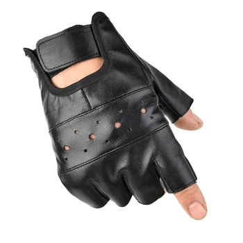 Кожени ръкавици за езда, модни индивидуални Удобни дишащи Нескользящие Износоустойчиви ръкавици в стил пънк на полпальца