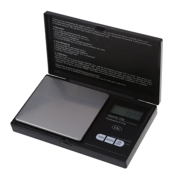100 г * 0,01 g Mini-LCD-digital преносими джобни бижута бижута от злато с диаманти Mg везни Черен