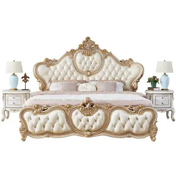 Кожено легло принцеса в европейски стил главна спалня на 2 метра 2,2 френски луксозни сватбени легла луксозна вила двойни легла