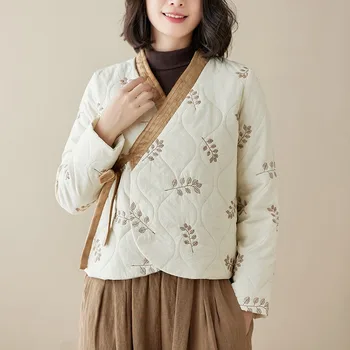 Ново памучни палто с бродерия в китайски стил, Женски есенно-зимния утепленное памучни палто в национален стил Art Tea Tangsuits