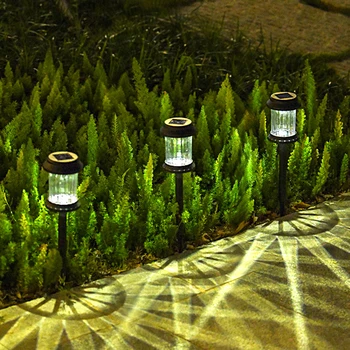 6 групи на соларни лампи за пътеки Външни led Светлини на слънчевите стълбове на Градинска лампа със слънчева енергия Водоустойчив За пейзажа, пътеки в двора