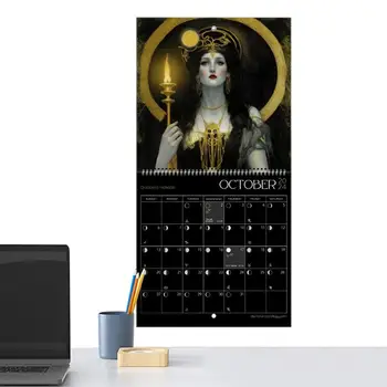 Лунен календар за 2024 година, Богинята, Фаза на Луната, Стенно изкуство, Лунен календар, безопасен и декоративен Календар на фазите на Луната върху 2024 година за спални