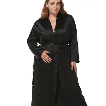 Халат и пижама за дома дамска нощница лейси секси черна пижама с дълъг ръкав, дамски халати сватба