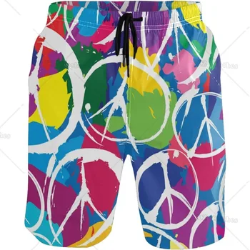 Разноцветни мъжки плажни шорти в стръмен стил с покритие боя, топене, бързо съхнещи ежедневни шорти за плуване от полиестер с джобове